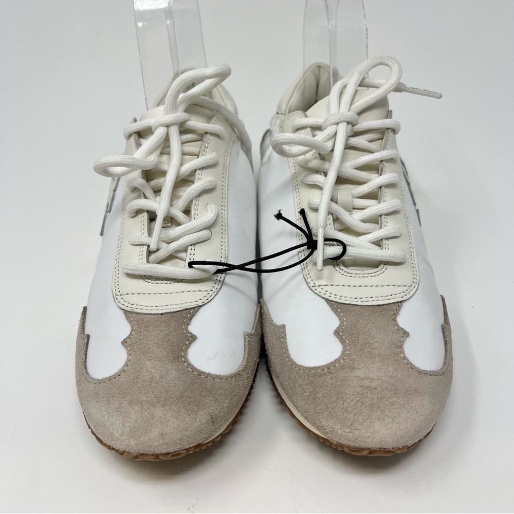 Tory Burch White and Beige Suede-Trim Sneakers - Picture 4 of 14
